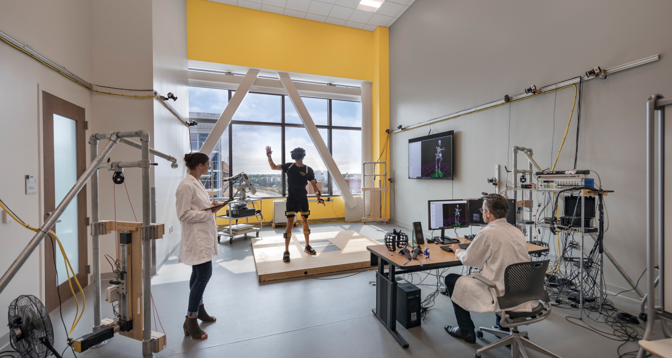 Research lab or biomechanics space with specialized equipment for performance analysis and clinical study.
